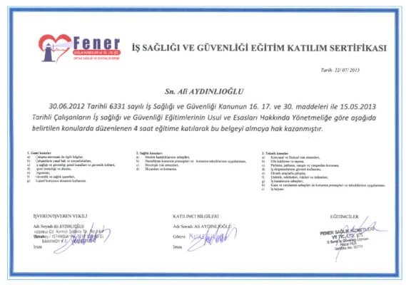 İş Sağlığı Güvenliği Belgesi